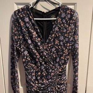 Sage Collective Mesh Wrap Long Sleeve Midi Dress
